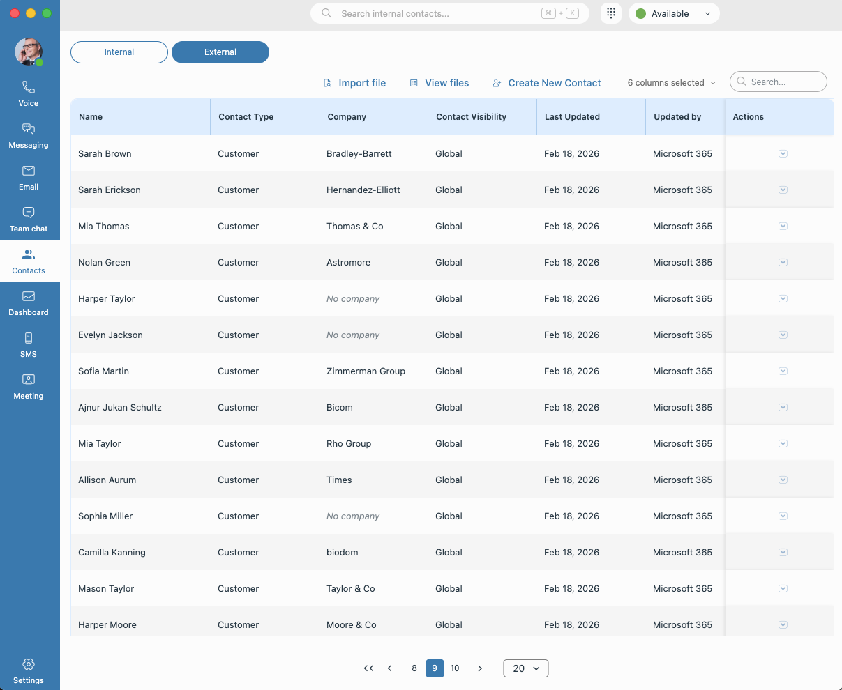 Shared external contacts directory synced from Microsoft 365